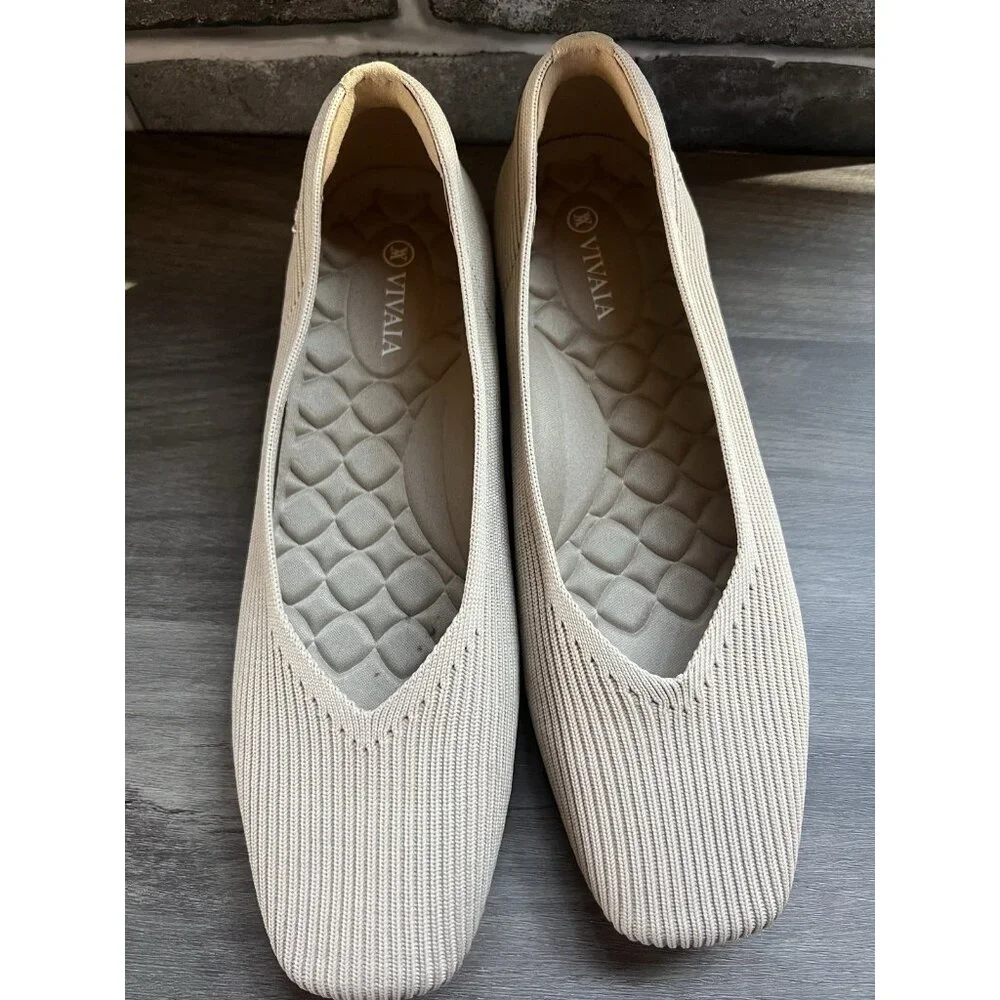 Vivaia Square-Toe V-Cut Flats Margot 2.0 Golden Almond Size 39.5 8.5 US - Picture 11 of 14